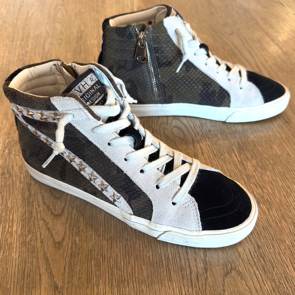 Vintage Havana Kayla Army Croco Studded Suede Leather Hightop Sneakers-Sz 9